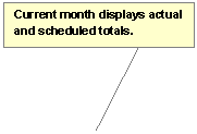 Line Callout 2: Current month displays actual and scheduled totals.