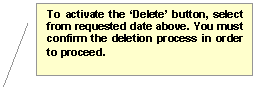 Line Callout 2: To activate the Delete button, select from requested date above. You must confirm the deletion process in order to proceed.
